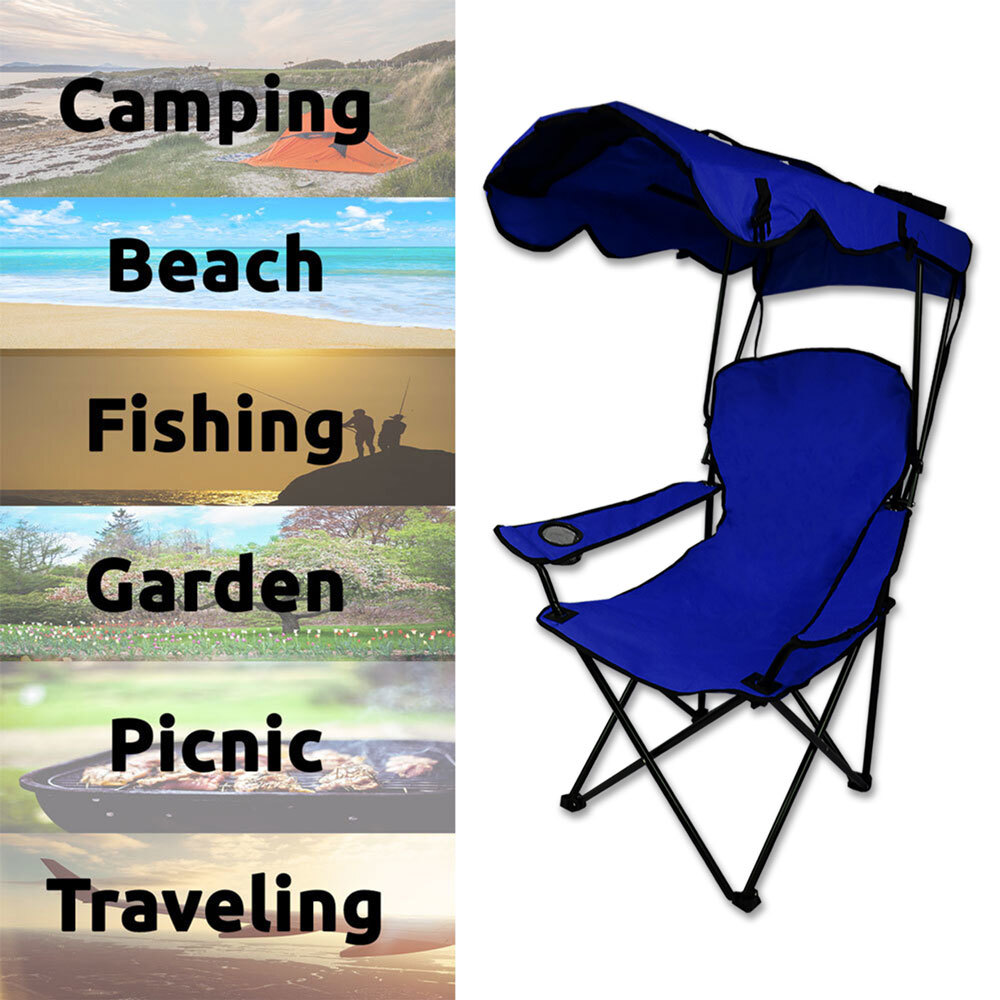 Canopy Chair Foldable W/ Sun Shade Beach Camping Folding Outdoor