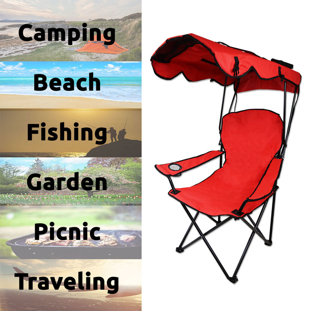 Canopy Chair Foldable W/ Sun Shade Beach Outdoor Camping Folding Fishing