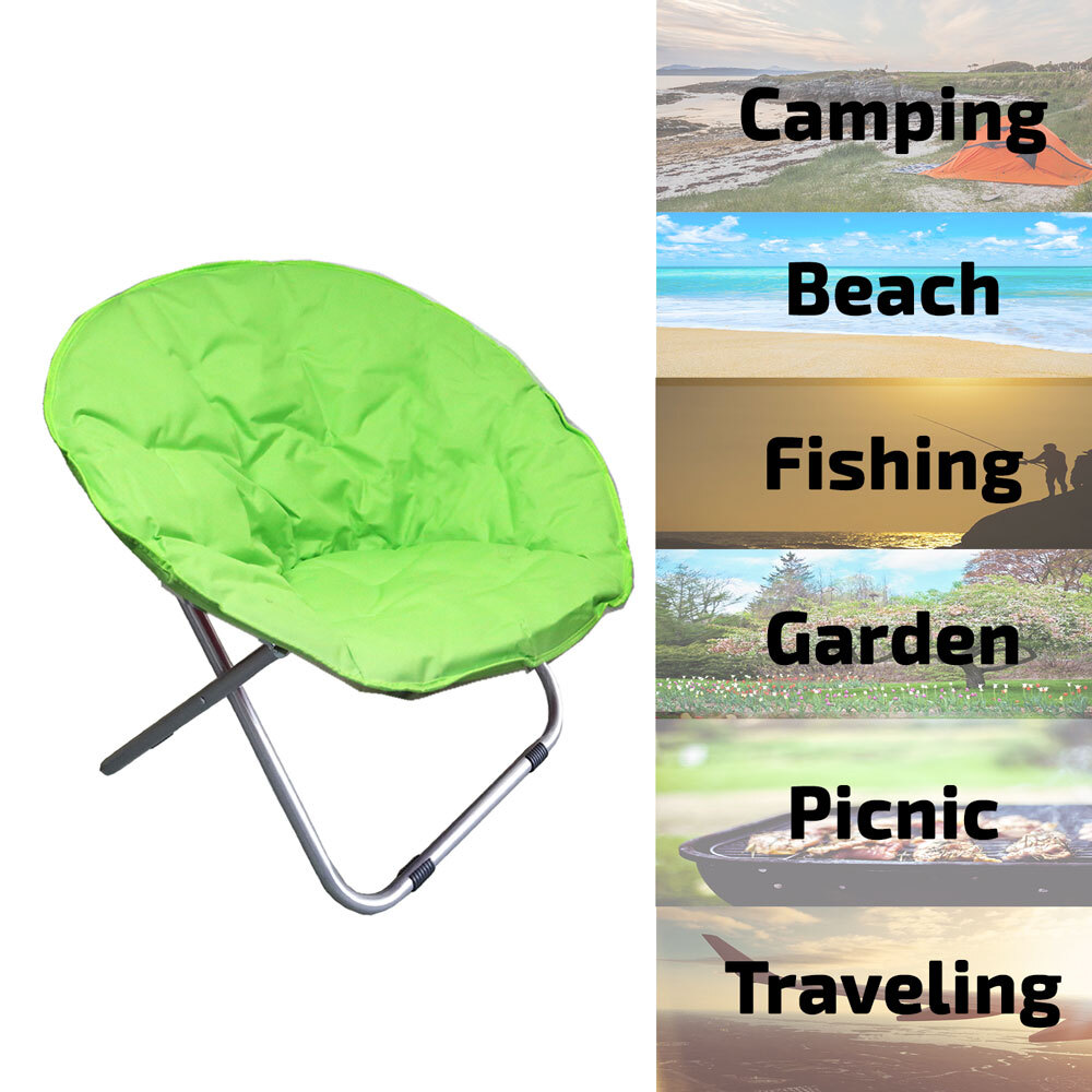 2PCS Moon Chair Folding Padded Oval Round Camping Fishing Portable Picnic