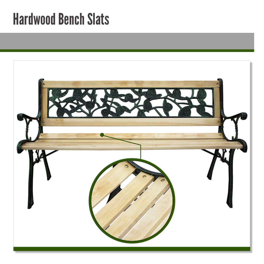 Park Bench Cast Iron Backrest Rose Pattern, Timber ...
