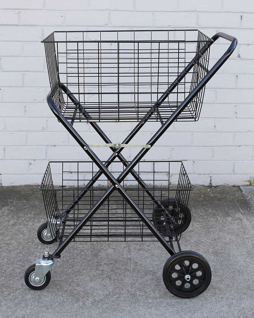 Trolley Double Basket Swivel Wheel Collapsible Shop