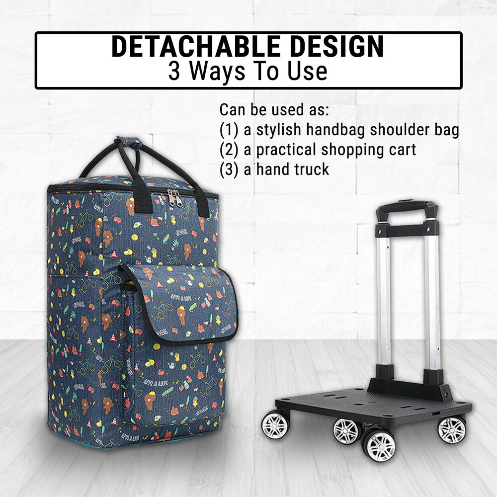 Collapsible Shopping Trolley Cart Bag On Wheels Foldable Adjustable Handle
