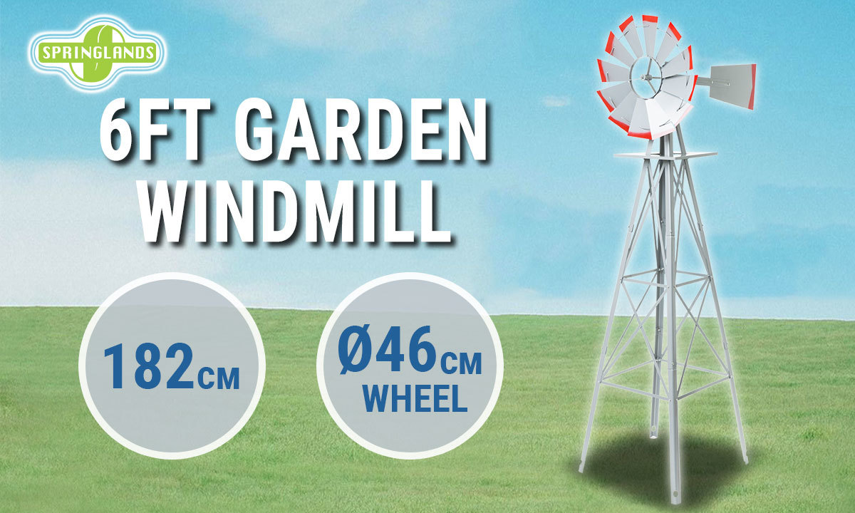 Garden Windmill 6ft Metal 182cm Decorative Ornamental Outdoor Wind