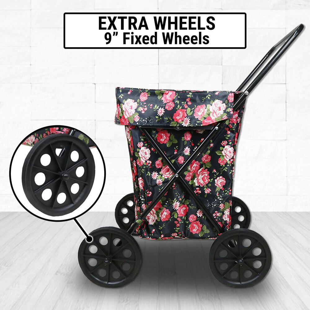 Extra Large Collapsible Shopping Trolley Fixed Wheels Water Resistent