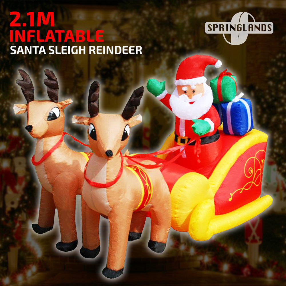 Inflatable Santa Sleigh Reindeer 2 1m Deer Sled Decor Christmas
