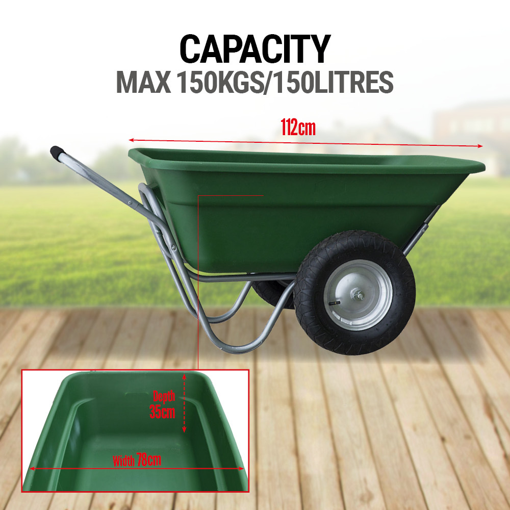 Wheel Barrow 150L Capacity 150kg, Trailer Dump Cart Garden Outdoor