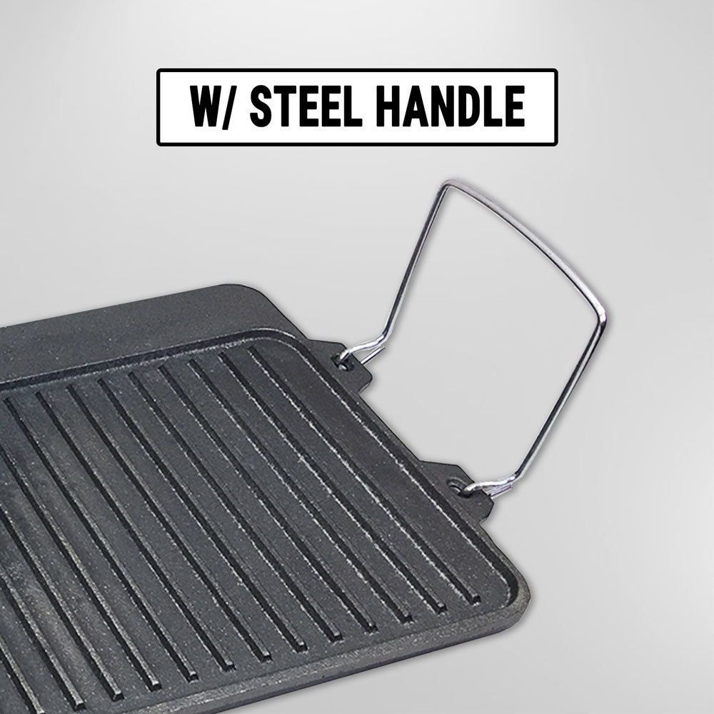 Reversible Cast Iron BBQ Plate W/ Handle Barbecue Hob Griddle Grill Pan Frying
