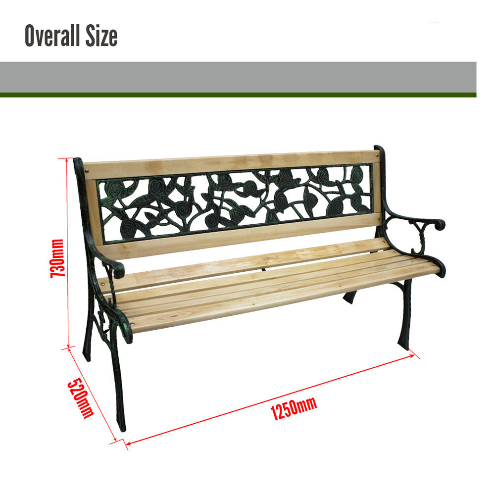 Park Bench Cast Iron Backrest Rose Pattern Timber Hardwood Bench