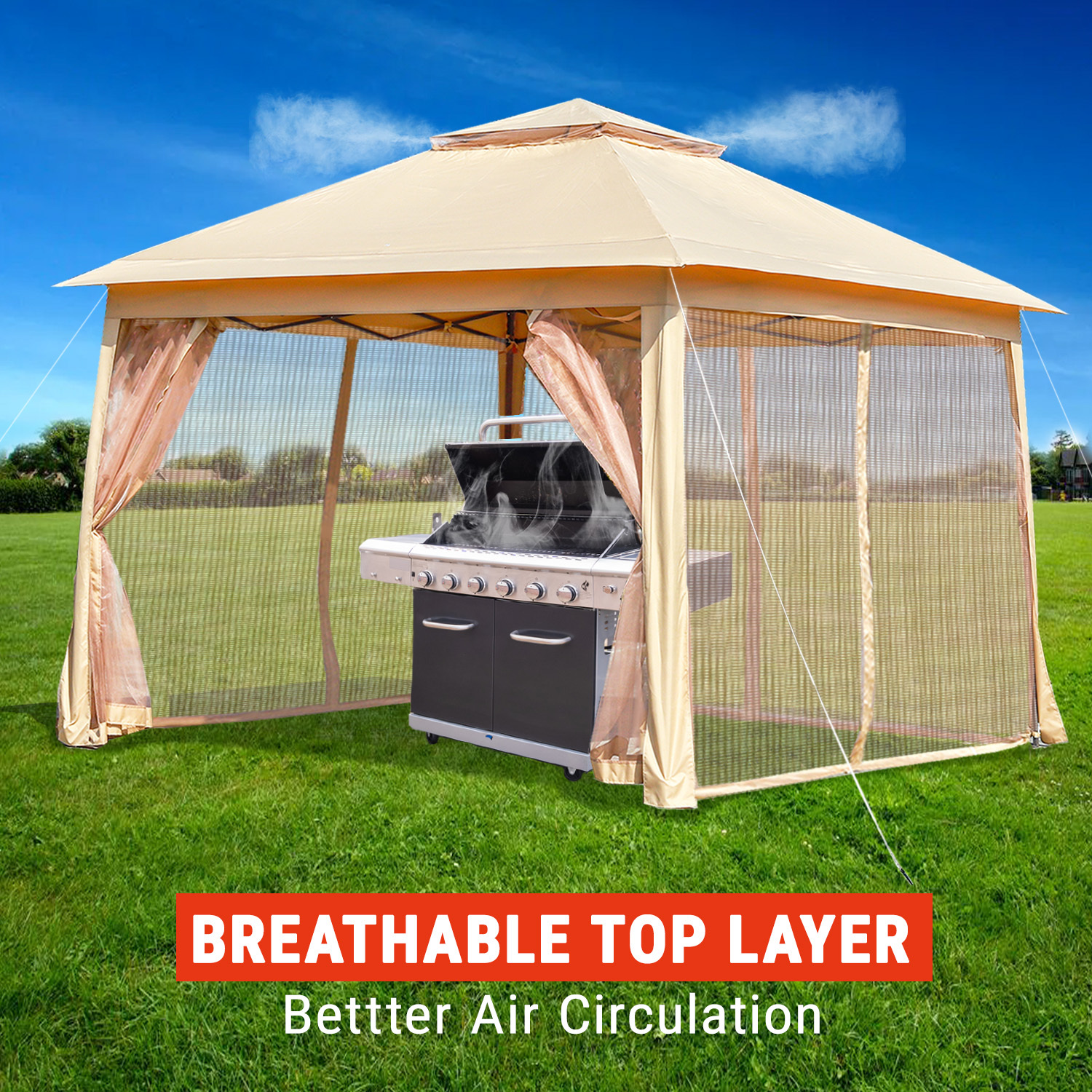 Foldable Gazebo 3x3m W Mosquito Net Camping Canopy Tent Side Mesh Wall Marquee