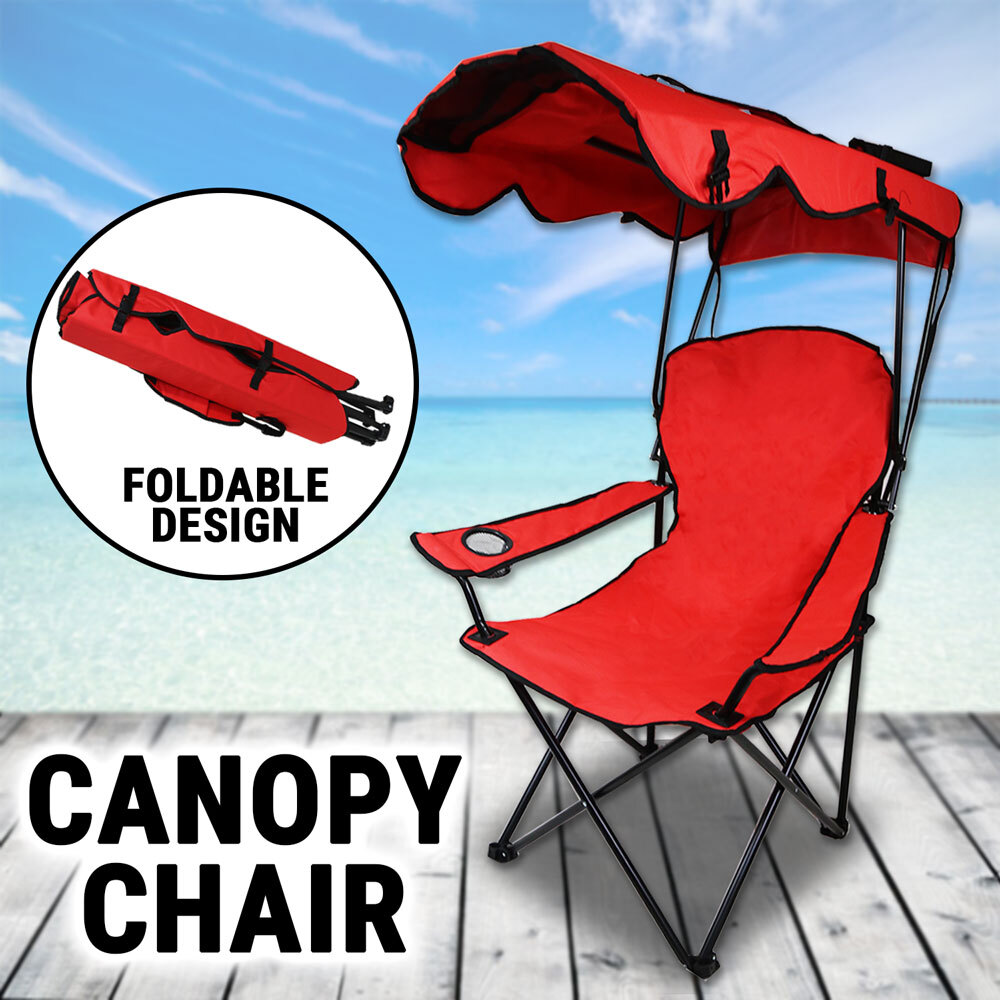 Canopy Chair Foldable W Sun Shade Beach Camping Folding Outdoor Fishing Red