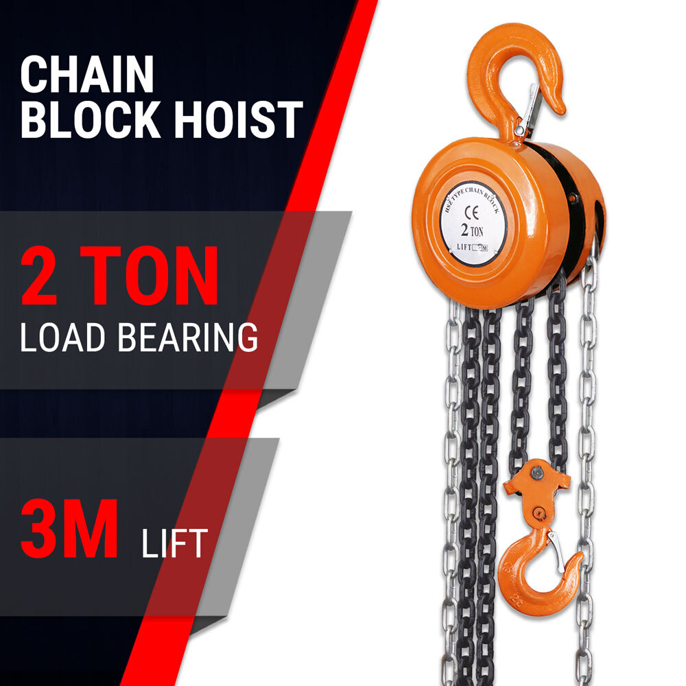2 Ton Block and Tackle 3M Chain Block Hoist Crane Lifting Pulley