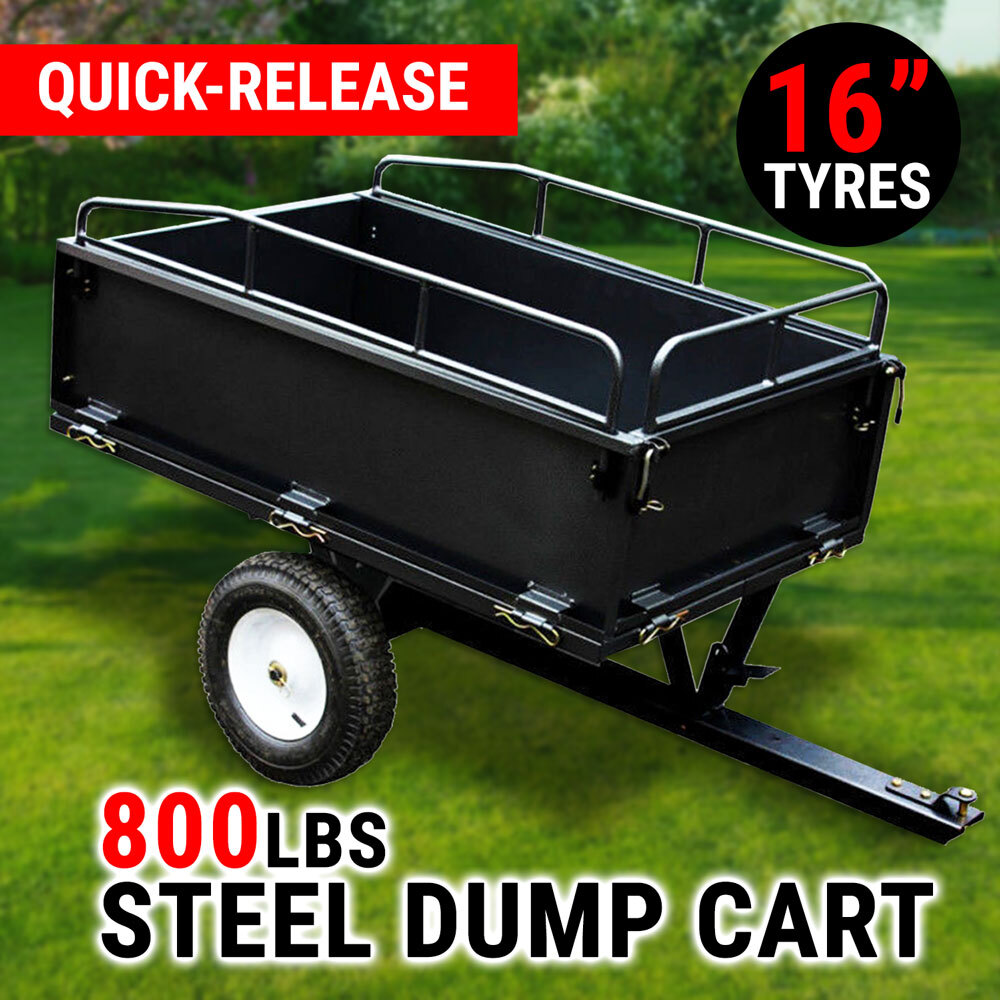 Steel Dump Cart Garden Tipping Trailer 800 lbs 14cuft ATV Ride Tow