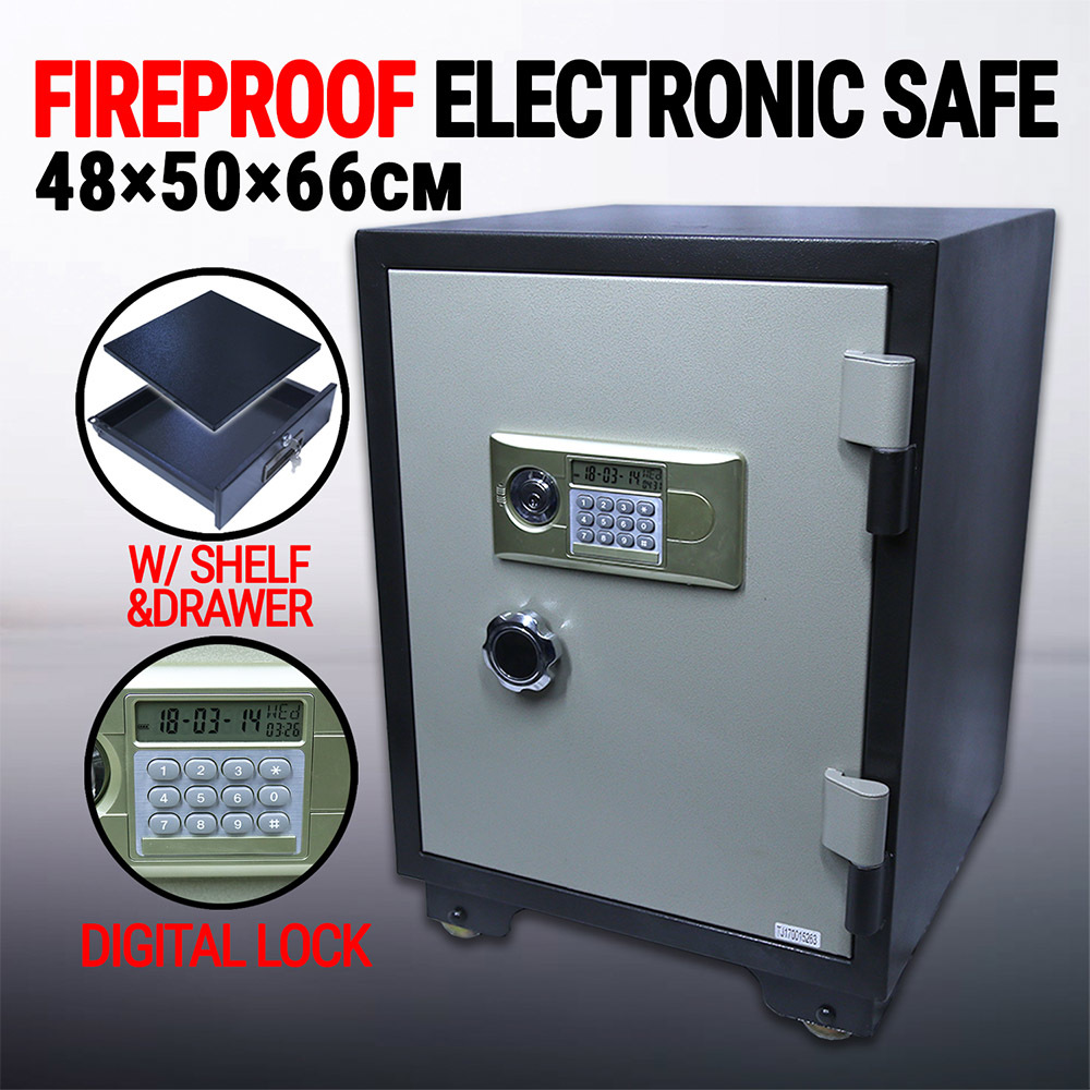 Fireproof Steel Digital Electronic Safe W/ Shelf & Drawer, Security