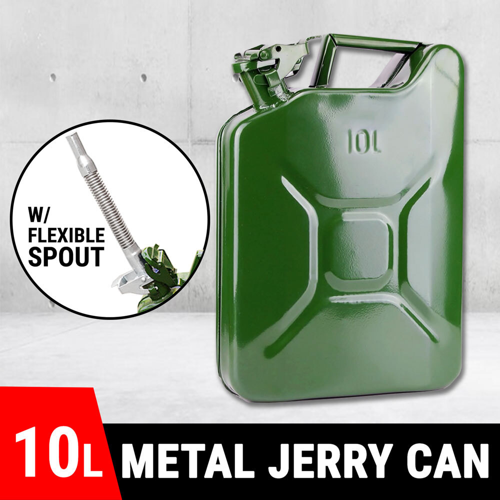 10L Metal Jerry Can W/ Detachable Flexible Pour Spout Fuel Petrol