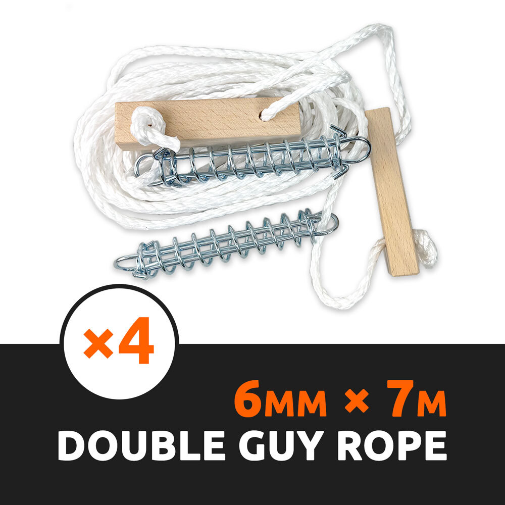 4x 6MM Double Guy Rope W/ Spring Wooden Runner 7M Tent Tarp Line