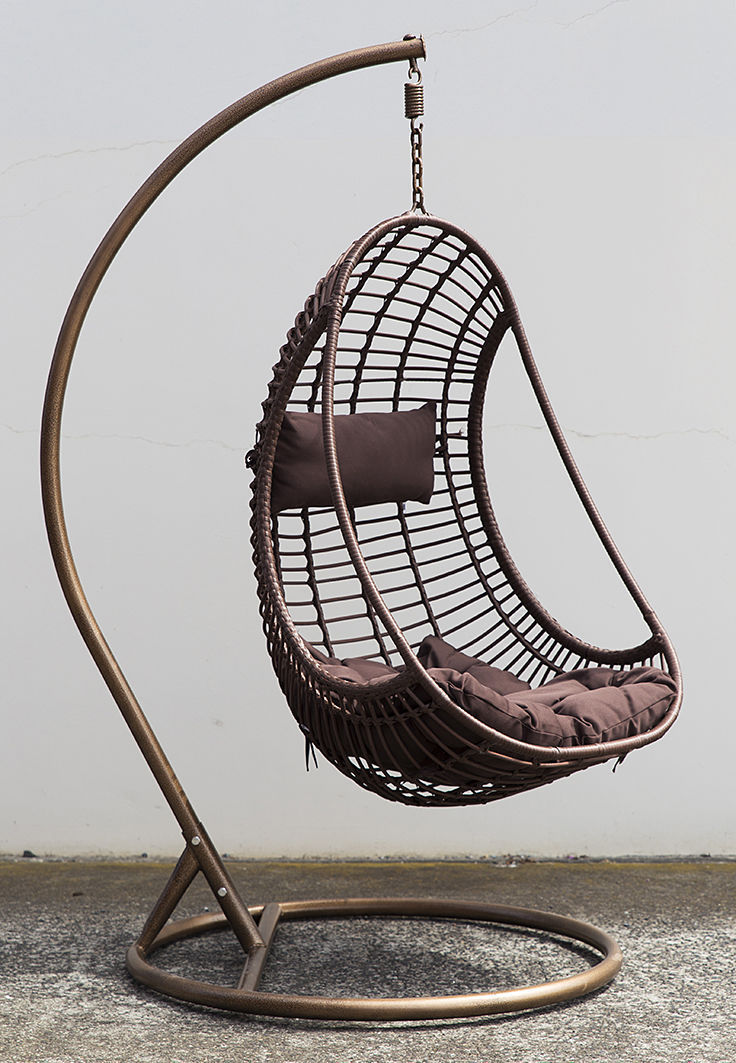 Outdoor Hanging Chair w/ Cushion Coffee, PE Wicker Bird Nest Egg Swing