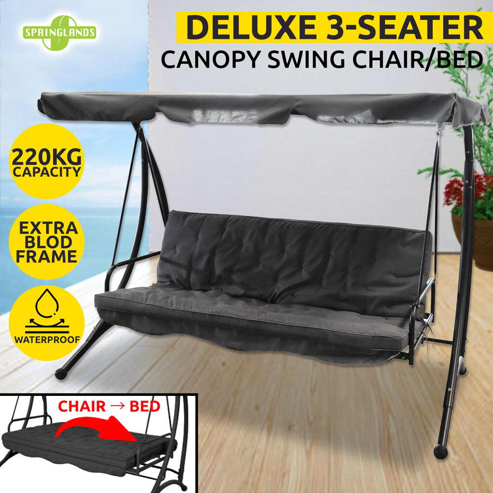 3 Seater Garden Swing Chair Patio Hammock Outdoor Bench Seat w/ Canopy Grey