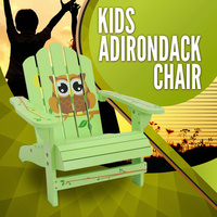 Kids Adirondack Chair Boy Outdoor Furniture Garden Beach Deck Green Owl Bird
