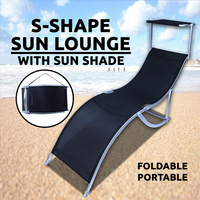 S-shape Sun Lounge w/ Sun Shade Reclining Outdoor Camping Foldable Portable