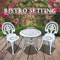 Outdoor Setting Cast Aluminium Bistro Table Chair Setting 3 pc Vintage Patio