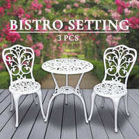 3PCS Bistro Setting Outdoor Cast Aluminium Table Chair Set Garden Furniture