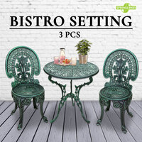 3PCS Bistro Setting Outdoor Cast Aluminium Table Chair Garden Patio Verdigris