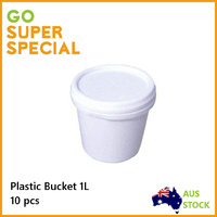 10 x Plastic Bucket 1L with Lid White Round Buckets, Pail New