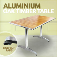 Aluminium OAK Timber Table Rectangle Cafe Bar Pub Table  Waterproof  120x70 cm