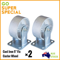 2 pcs Cast Iron Castor 5” Fixed Heavy Duty Load 400kgs Trolley Bench Wheel