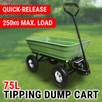 75L Dump Cart 250KG Trailer Poly Pull Hand Wagon Tipping Garden Outdoor Barrow