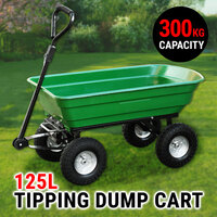 300kg Dump Cart 125L Trailer Tipping Wheelbarrow Trolley Garden Outdoor Tip