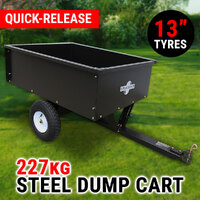 Steel Dump Cart 227kg Garden Tipping Trailer ATV Ride Tow Behind Quad Tip