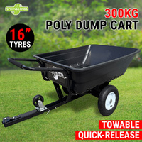 300KG Poly Dump Cart Garden Tipping Trailer Tray Tow Quad ATV Ride Wheelbarrow