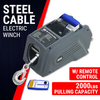 Electric Winch 2000LBS 12V 9.1M Steel Cable W/ Remote Control Boat Trailer Gear