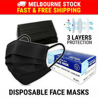 50PCS Face Mask Black 3 Layer Protective Mouth Masks Filter Respirator General