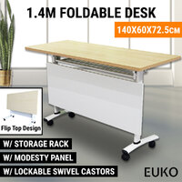 1.4M Flip Top Table W/ Castors Mobile Desk Training Office Study Foldable Home