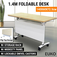 1.4M Flip Top Folding Table Mobile Desk Training Conference Office Study Meeting