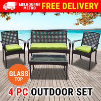 4PC Rattan Setting  W/ Cushion Wicker Table Chair Lounge Outdoor Furniture Sofa