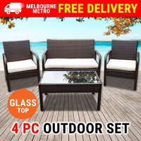 4PC Rattan Setting W/ Cushion Wicker Table Chair Lounge Sofa Outdoor Furniture