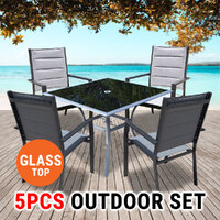 Garden Setting 5 Pcs, Alum. Frame Glass Top Padded Chairs Table Home Furniture