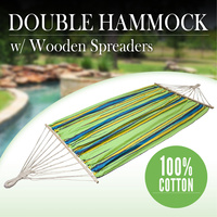 Double Hammock Wood Spreader Bar Cotton Fabric Outdoor Sleeping Bed Camping