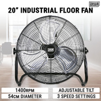 20" Industrial Floor Fan 230W Portable Air Cooling 3 Speeds High Velocity Tilt