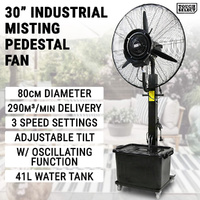 30" Industrial Misting Pedestal Fan Floor Mist Cooling 3 Speed 300W Standing Fan