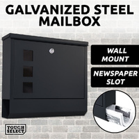 MailBox Galvanised Steel Wall Mount Black Post Letter Mail Letterbox Newspaper