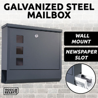 MailBox Galvanised Steel Wall Mount Post Letter Mail Box Letterbox Lockable Grey