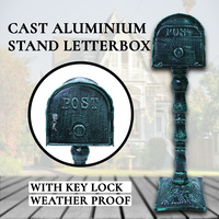 Mailbox Cast Aluminium Letterbox with Key Lock, Mail, Stand Antique Letter Post
