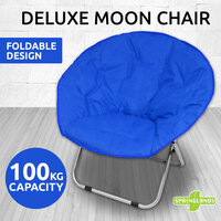 Moon Chair Folding Padded Oval Round Camping Fishing Portable Picnic Blue Seat