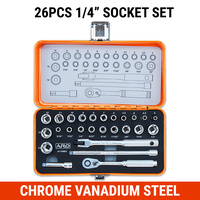 Socket Chrome Vanadium 26 Pcs Set 1/4" Square Drive,Ratchet Handle Extension Bar