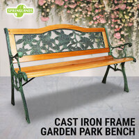 Garden Park Bench Cast Iron Hardwood Garden Rose Outdoor Furniture Lounge Chair