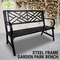 Park Bench Steel Frame Garden Outdoor Seat Timber Chair Furniture Black